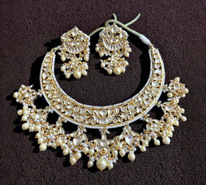 Handcrafted 925 Silver Kundan Set With Drop Earrings