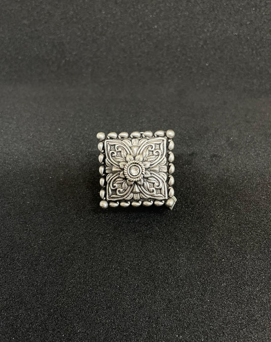 Silver Oxidized Cocktail Ring